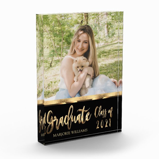 Graduate Class of 2021 Black and Gold Script Acrylic Award (Left)