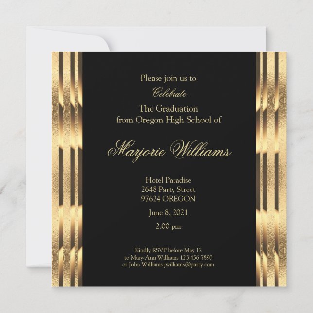 Graduate Class of 2021 Black and Gold Script Note Card (Back)