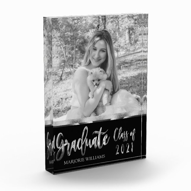 Graduate Class of 2021 Black and Silver Script Acrylic Award (Left)