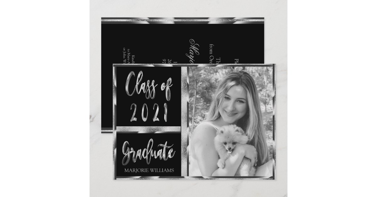Graduate Class of 2021 Black and Silver Script Invitation | Zazzle