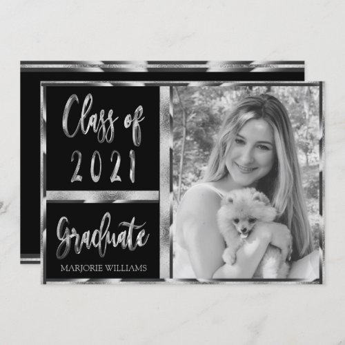 Graduate Class of 2021 Black and Silver Script Invitation