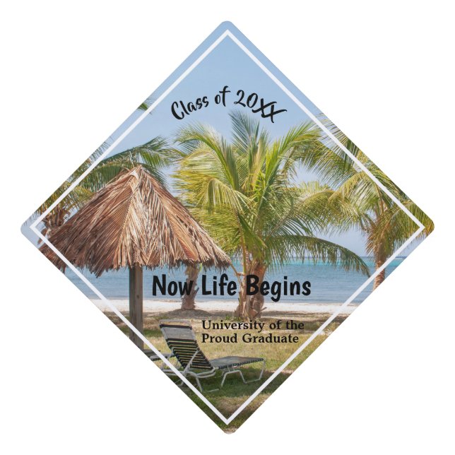 Graduate Class of 2022 Tropical Palms Life Begins  Graduation Cap Topper (Front)