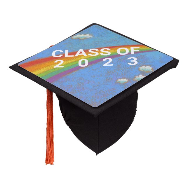 Graduate Class of 2023 Rainbow w/ Sky Graduation Cap Topper (Angled)