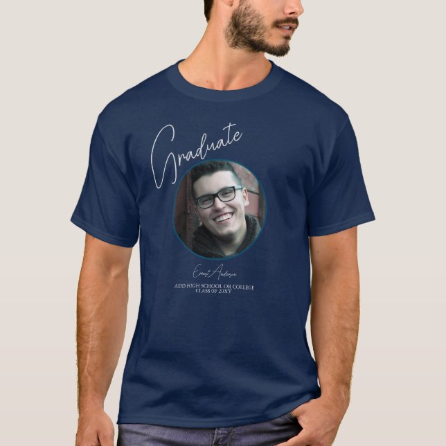Graduate Class of 2024 Blue Photo Graduation Men's T-Shirt (Front)