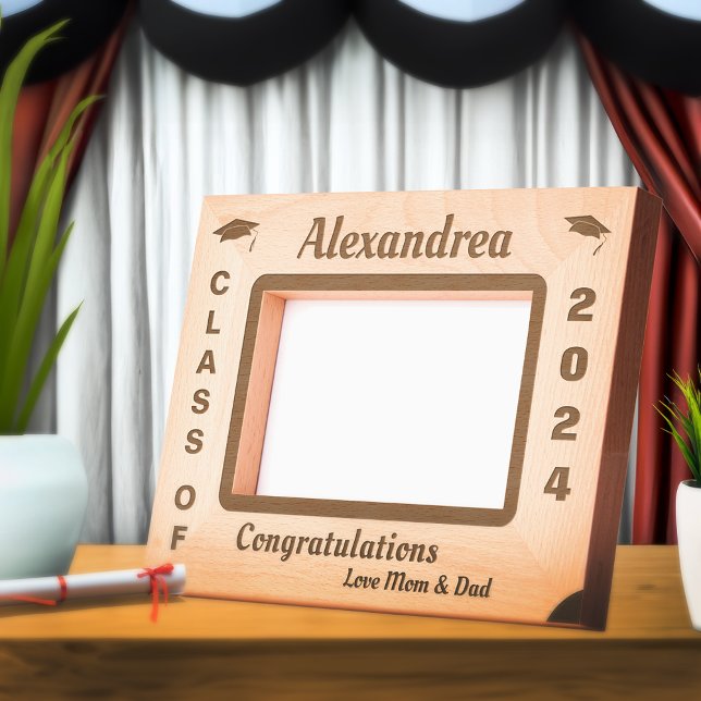 Graduate Class Of 2024 Congratulations Wooden  Engraved Frames (Graduate Class Of 2024 Congratulations Wooden Etched Frame is great for the graduate in your life. )