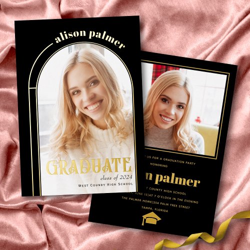 GRADUATE Class of 2024 graduation photo Foil Invitation