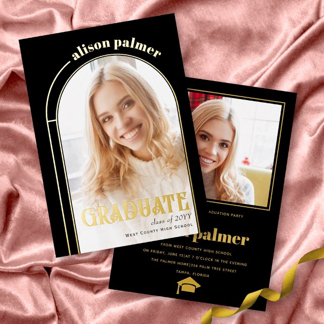 GRADUATE Class of 2025 graduation photo Foil Invitation (Creator Uploaded)