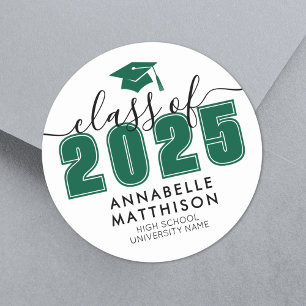 Graduate Class Of 2025 Green Graduation Classic Round Sticker