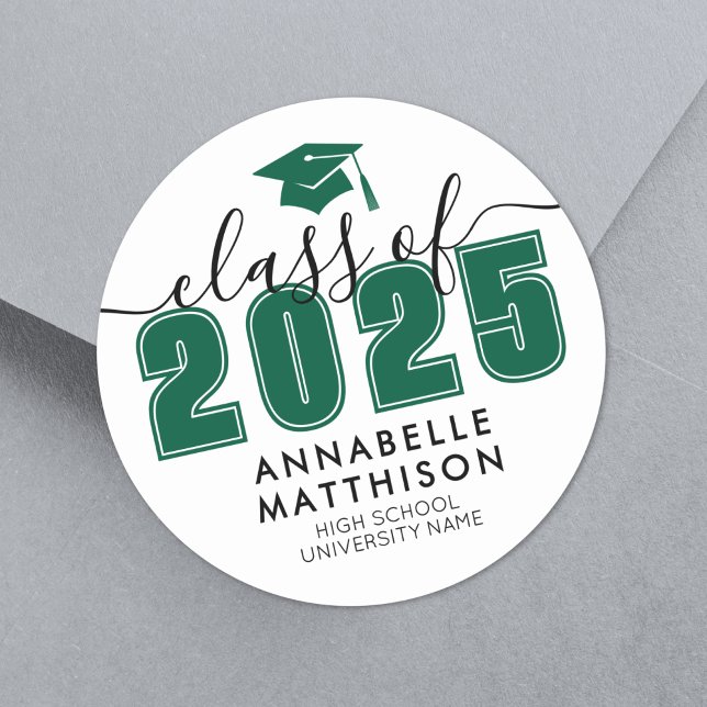 Graduate Class Of 2025 Green Graduation Classic Round Sticker (Graduate Class Of 2025 Green Graduation Classic Round Sticker)