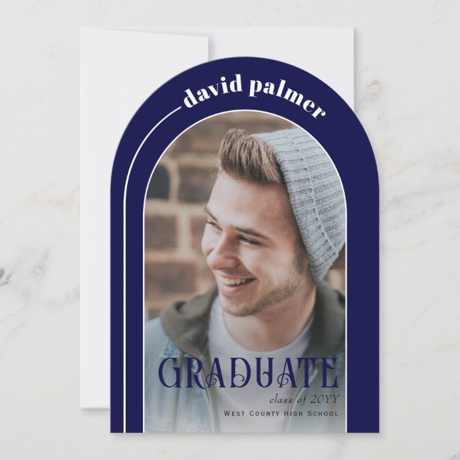 GRADUATE class of 2026 blue graduation photo Invitation (Front)