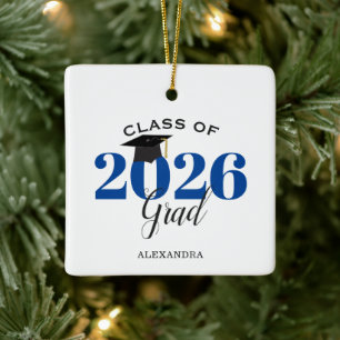 Graduate Class of 2026 Modern Dark Blue Ceramic Ornament