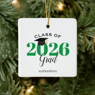 Graduate Class of 2026 Modern Green and Black Ceramic Ornament