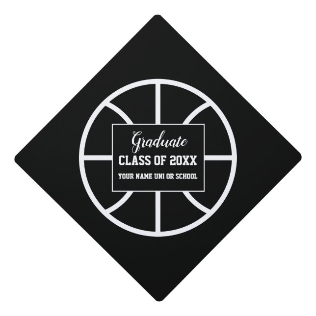 Graduate Class of 20XX basketball sports logo Graduation Cap Topper (Front)