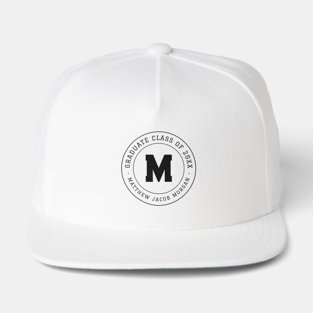 Graduate Class of 20XX Custom Modern Monogram Snap Back Hat (Front)