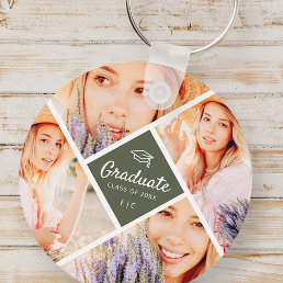 Graduate Class of 20XX Modern Graduation Cap Photo Keychain