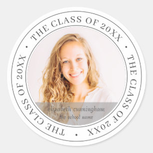 Graduate Class of 20XX Simple Modern Custom Photo Classic Round Sticker