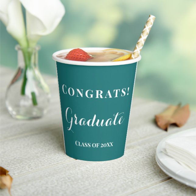 Graduate Class of Celebration Green & White Paper Cups (Insitu)