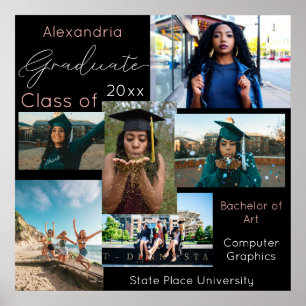 Graduate Class of College Photo Collage 3- Black Poster