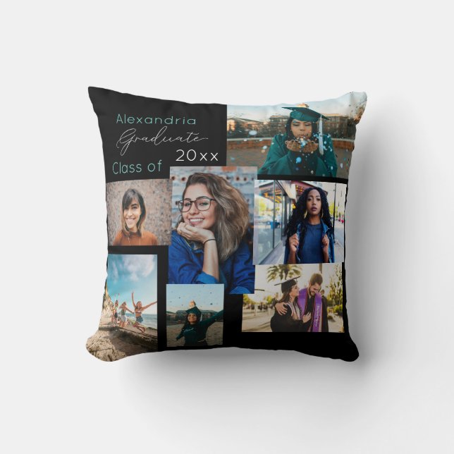 Graduate Class of Custom Photo Collage Throw Pillow (Front)