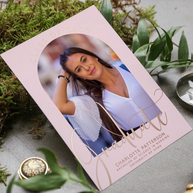 Graduate Class Of Graduation Arch Photo Rose Gold Foil Invitation (Creator Uploaded)