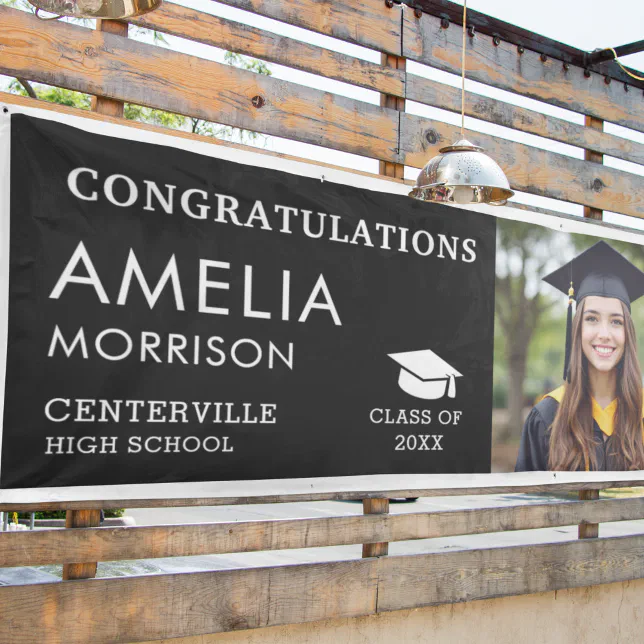 Graduate Class Of Graduation Photo Black White Banner | Zazzle
