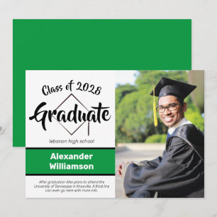 Graduate Class of Green Black Photo Graduation Announcement