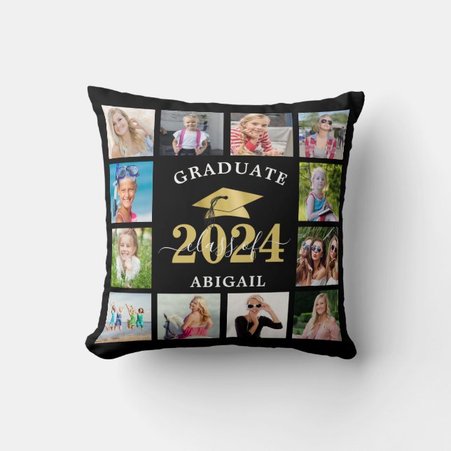 Graduate Class of Year Photo Collage Keepsake Throw Pillow (Front)