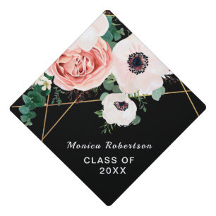 Graduate Class Pink Floral Flowers Graduation Cap Topper