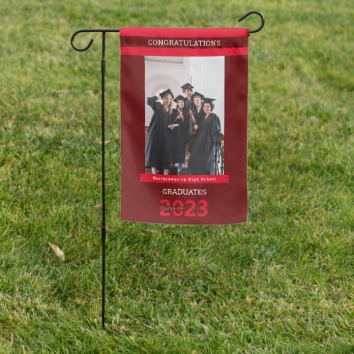 Graduate Class Red Burgundy Photo Graduation Garden Flag