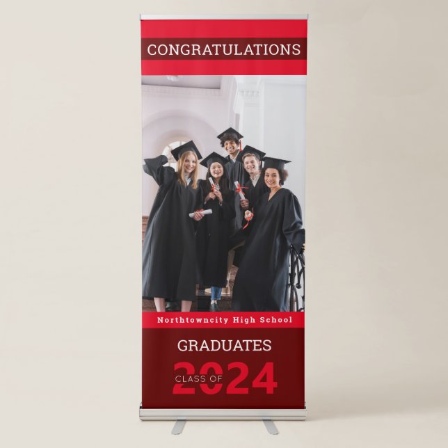 Graduate Class Red Burgundy Photo Graduation Retractable Banner (Front)