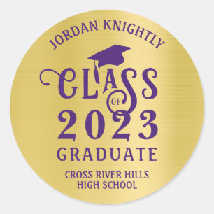 Graduate Class Year Custom Color on Faux Gold Foil Classic Round Sticker
