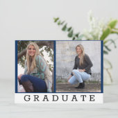 Graduate Classic Blue Add Two Photos Custom Announcement (Standing Front)