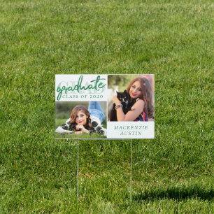 Graduate Classic Script   Green and White 2 Photo Sign