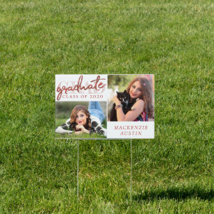 Graduate Classic Script Red and White 2 Photo Sign