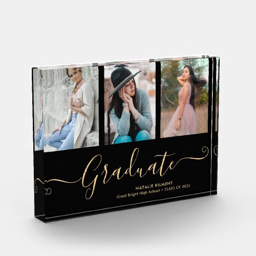 Graduate Collage Graduation Black Gold Photo Block