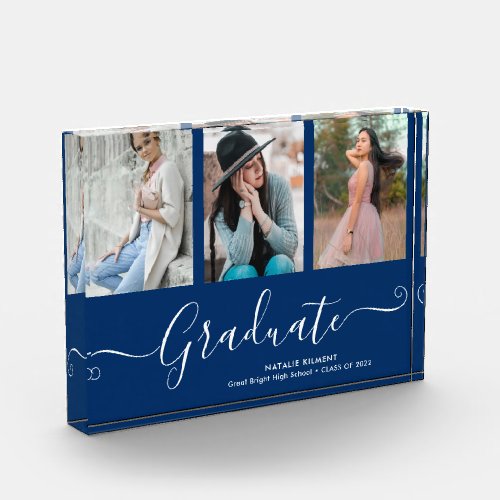 Graduate Collage Graduation Navy Blue Photo Block