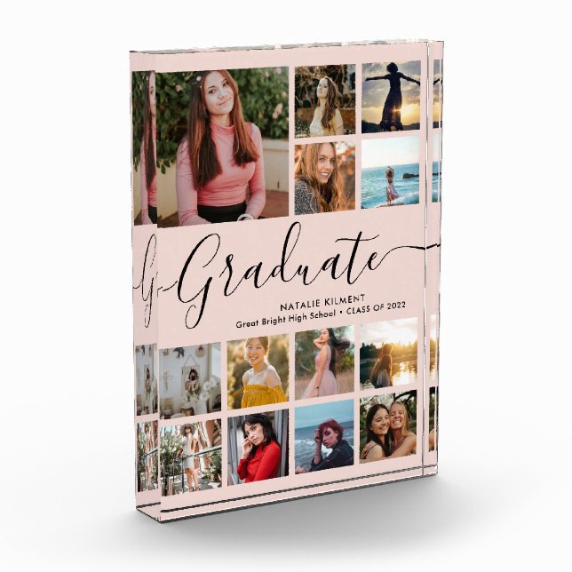 Graduate Collage Graduation Pink Black Photo Block (Left)