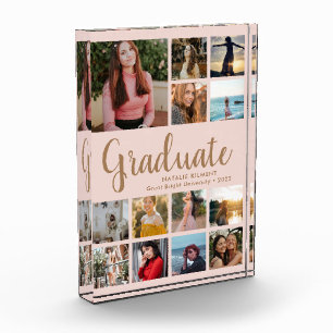 Graduate Collage Graduation Pink Gold Photo Block