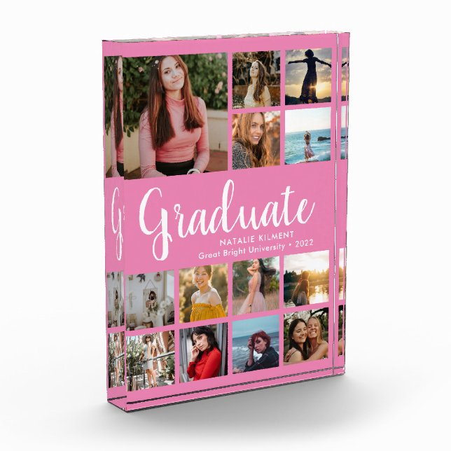 Graduate Collage Graduation Pink Photo Block (Left)
