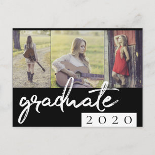Graduate Collage Simple Script 3 Photo Keepsake Invitation Postcard