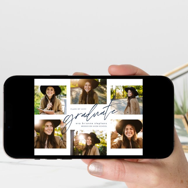 Graduate collage six photo modern navy graduation announcement (Front Digital)