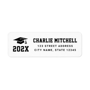 Graduate college font white black return address label