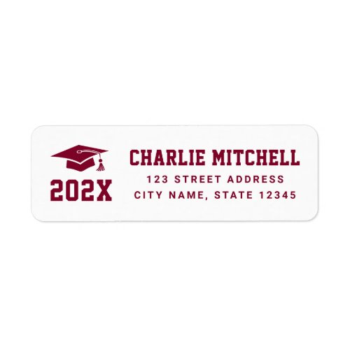 Graduate college font white burgundy return label