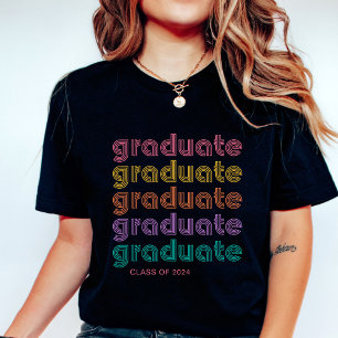 Graduate Colorful Bright Disco Style Text T-Shirt