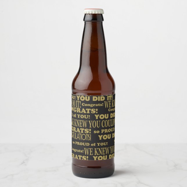 Graduate Congrats Black and Gold Beer Bottle Label (Front)
