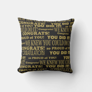 Graduate Congrats Black and Gold Throw Pillow