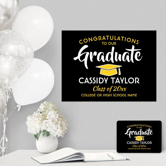 Graduate Congrats Black and Yellow Gold Graduation Poster (Creator Uploaded)