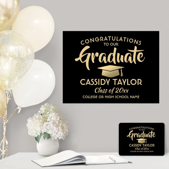 Graduate Congrats Elegant Black & Gold Graduation Poster (Creator Uploaded)