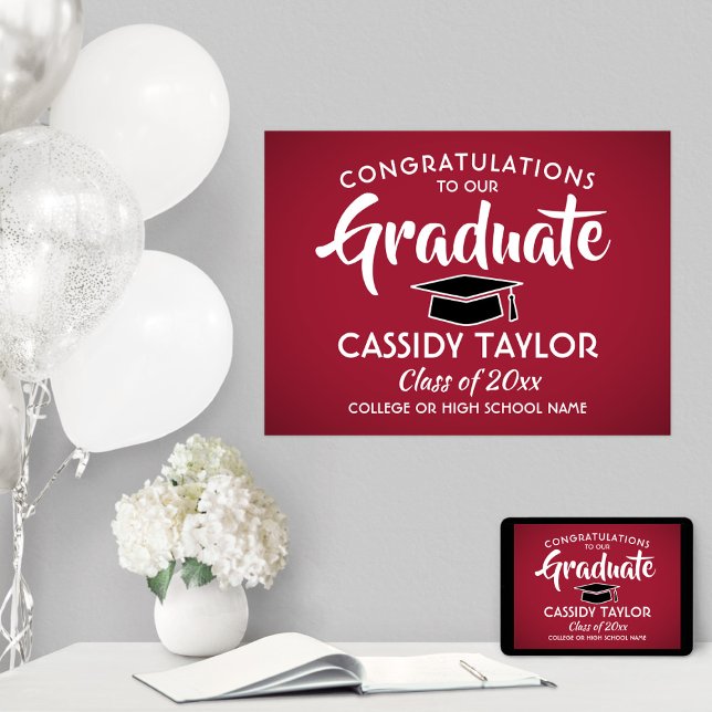 Graduate Congrats Elegant Red and White Graduation Poster (Creator Uploaded)