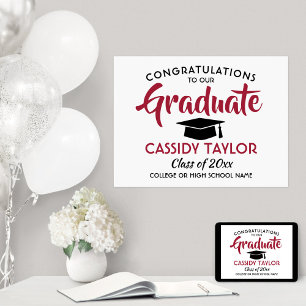 Graduate Congrats Modern Red & White Graduation Poster